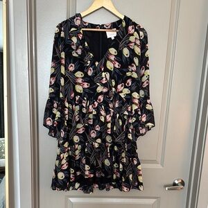 🚨CLEAR OUT🚨 Cinq à Sept Black Lucie Tulip Print Chiffon Ruffle Dress Size 2 S